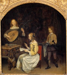 El concierto: cantante y tocador de laúd teorba de Gerard ter Borch