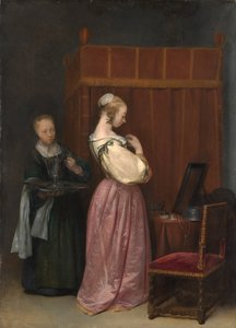 Mujer joven tiene su inodoro de Gerard Terborch