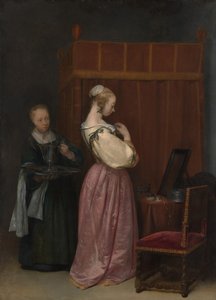 Una joven en su tocador con una criada, ca. 1650-51 de Gerard Terborch II