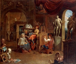 Escena en el estudio del artista, 1680-1720