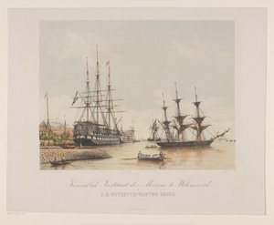 Corbeta Z.M. Urania y navío de línea Z.M. Kortenaert Royal Institute of the Navy en Willemsoord y el buque de instrucción HM Urania (título sobre el objeto) de Gerard Voorduin