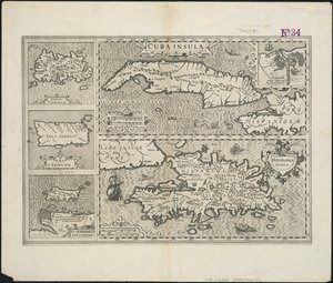 Cuba Insula ; Hispaniola Insula, grabado por Hendrik Hondius, 1633 de Gerard after Mercator