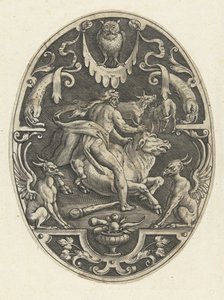 Hércules captura al toro de Creta Decoraciones de superficie ovalada con las hazañas de Hércules en grutescos (título de la serie)