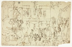 Copias según ilustraciones de estatuas y pinturas (anverso); Medidas para el esqueleto de un hombre (reverso) de Gerard de Lairesse