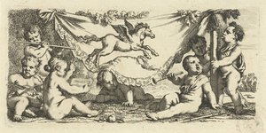 Putti haciendo música con Pegasus
