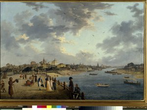 El río Yaouza en Moscú. (El río Yauza en Moscú). Vista de la ciudad y descripción de las riberas del afluente del Moscova. Pintura de Gerard de la Barthe (activo entre 1787 y 1810), óleo sobre lienzo, hacia 1790. Arte francés de Gerard de la Barthe