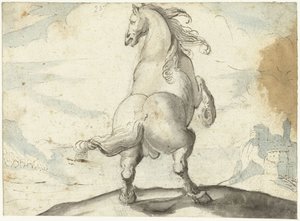Caballo rampante frente a una escena portuaria italiana de Gerard ter Borch (I)