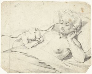 Venus en la cama mirando a Cupido