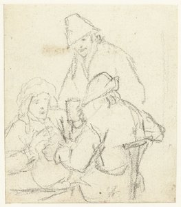 Tres granjeros bebiendo alrededor de una mesa de Gerard ter Borch (II) (possibly)