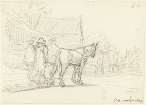 Tres hombres junto a un caballo y un trineo. de Gerard ter Borch (II)