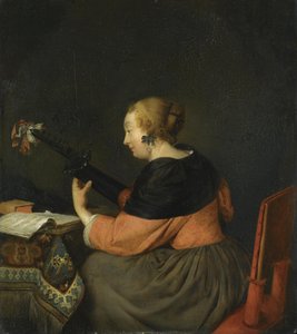 Una dama sentada tocando el laúd de Gerard ter Borch