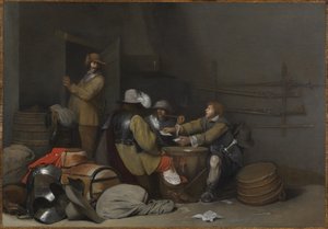 Interior del cuerpo de guardia con soldados fumando y jugando a las cartas de Gerard ter Borch