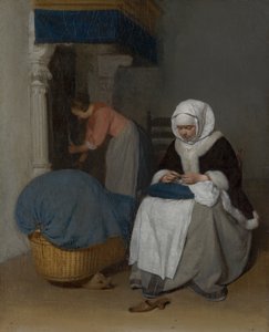 Mujer cosiendo junto a una cuna de Gerard ter Borch