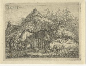 Pastor en choza de césped el rebaño de ovejas de Gerardus Emaus de Micault