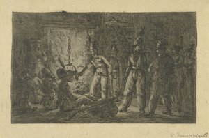Soldados junto al fuego de Gerardus Emaus de Micault