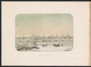 Entretenimiento sobre hielo en el Maas en Rotterdam, visto desde Katendrecht, 1855 La ciudad de Katendrecht vista (título sobre objeto) El entretenimiento sobre hielo en el Maas en Rotterdam en febrero de 1855, con subtítulos (título de la serie en el obje