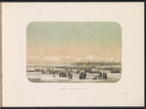 Entretenimiento sobre hielo en el Maas en Rotterdam, en la distancia la fábrica en Feijenoord, 1855 El Maas frente a la fábrica en Feijenoord (título sobre objeto) El entretenimiento sobre hielo en el Maas en Rotterdam en febrero de 1855, con subtítulos (t