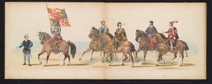 Mascarada de los estudiantes de Leiden, 1855 (lámina 7) Procesión de murgas celebrada por los miembros del cuerpo de estudiantes de Leiden el 12 de junio de 1855, en celebración del 280 aniversario de la Leidsche Hoogeschool, que representa la entrada de C de Gerardus Johannes Bos