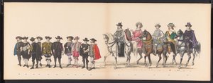 Mascarada de los estudiantes de Leiden, 1875 (lámina 13) Mascarada celebrada por los miembros del cuerpo de estudiantes de Leiden el 15 de junio de 1875 en celebración del 300 aniversario de la Leidsche Hoogeschool, que representa la Leidsche Hoogeschool,  de Gerardus Johannes Bos
