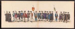 Mascarada de los estudiantes de Leiden, 1875 (lámina 8) Mascarada realizada por los miembros del cuerpo de estudiantes de Leiden el 15 de junio de 1875 en celebración del 300 aniversario de la Leidsche Hoogeschool, que representa la Leidsche Hoogeschool, r de Gerardus Johannes Bos