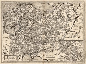 Russia cum Confinijs. Mapa de Rusia, 1587 de Gerardus Mercator