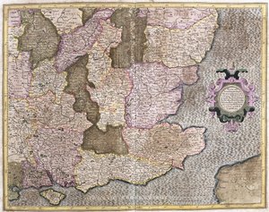 Región sureste de Inglaterra incluyendo el Canal de la Mancha y Londres (grabado)