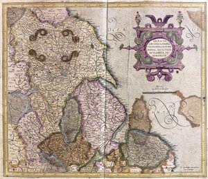 Yorkshire, Lincolnshire, Staffordshire, Nottinghamshire, Leicestershire, Rutland y Norfolk, Gran Bretaña de Gerardus Mercator