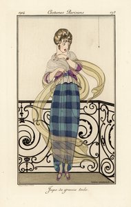 Mujer con falda grande de toile, asustada por una araña de Gerda Marie Frederike Wegener