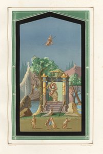 Pintura de paisaje de la Exedra en la casa de Vesonio Primus, un batanero. Cromolitografía de Victor Steeger a partir de una ilustración de Geremia Discanno de Emile Presuhn (1844-1878) Las más bellas pinturas de Pompeya, Leipzig. de Geremia Discanno