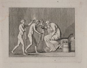 Alegoría con tres jóvenes y un anciano en traje antiguo de Gerhard Ludvig Lahde