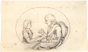 El príncipe heredero Frederik con el príncipe heredero (Chr. VIII) mostrando un retrato de la fallecida princesa heredera Sofie Frederikke de Gerhard Ludvig Lahde