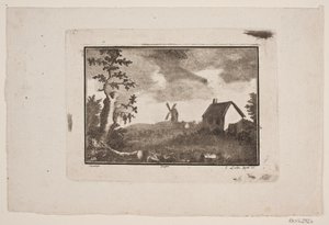 Paisaje con casa y molino de Gerhard Ludvig Lahde