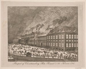 Perspectiva del incendio del Palacio de Christiansborg el 26 de febrero de 1794