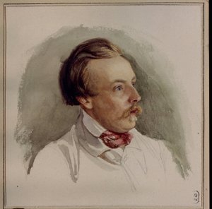 Retrato del pintor Alexander (Alexandre) von Kotzebue (1815-1889). (Retrato del pintor A. von Kotzebue). Oeuvre de Gerhard Wilhelm von Reutern (1794-1865), acuarela sobre papel, vers 1840. Arte alemán de Gerhard Wilhelm von Reutern