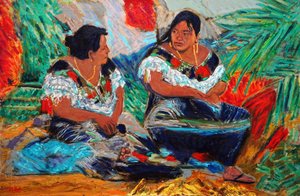 Senoras mayas, 2019, óleo sobre lienzo.