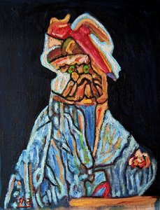Perro chamán de ojos aceitunados, 2022 (óleo sobre lienzo)