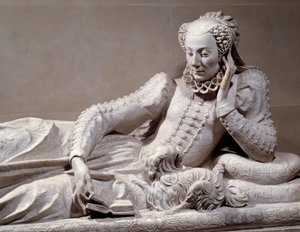 Monumento funerario: Tumba con efigie de Jeanne Valentine Balbiani (1518-1572), esposa del Cardenal René de Birague (1506-1583), Canciller de Francia (detalle). Escultura de mármol por Germain Pilon (1535-1590) de Germain Pilon