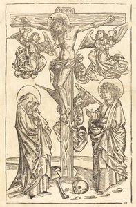 Cristo en la cruz con ángeles de German 15th Century