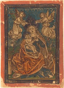 Madonna y Niño Sentados en un Banco de Césped con Ángeles de German 15th Century