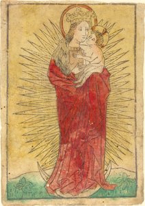 Madonna y el Niño en una gloria de pie sobre una luna creciente de German 15th Century