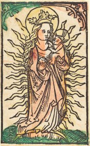 Madonna y el Niño en una gloria de pie sobre una luna creciente de German 15th Century