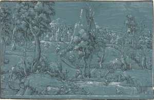 Paisaje con hombres pescando de German 16th Century