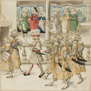 Caballeros desfilando en traje oriental