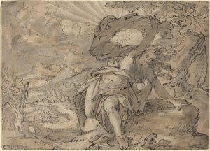 Figura femenina alegórica en un paisaje [recto] de German 17th Century