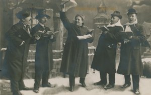 Tarjeta postal de alemanes cantando en Año Nuevo, enviada el 31 de diciembre de 1913 (foto b/n) de German Photographer
