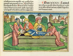 2 Crónicas 35:24 Entierro de Josías, de la Biblia de Núremberg (Biblia Sacra Germanaica)