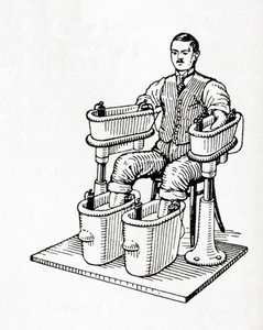 Un baño galvánico del siglo XIX o baño Schnee de cuatro celdas, de Meyers Lexicon, pub. 1927 (impresión)