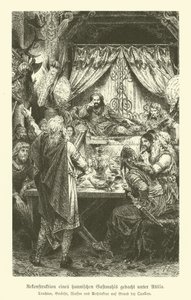 Un banquete huno en la época de Atila (grabado) de German School