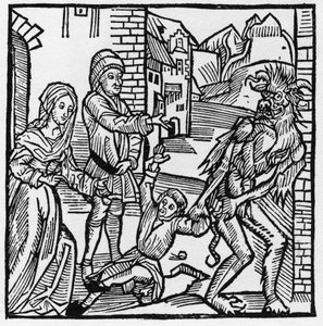 Un diablo se lleva a un niño ante los ojos de sus padres que lo habían prometido por pacto - En "Der Ritter von Turn" del Caballero Marquard vom Stein de German School