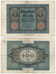 Un billete de cien marcos, 1920 (anverso y reverso) de German School